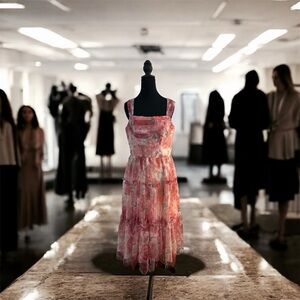 NWT Tulle Pink Floral Midi Dress